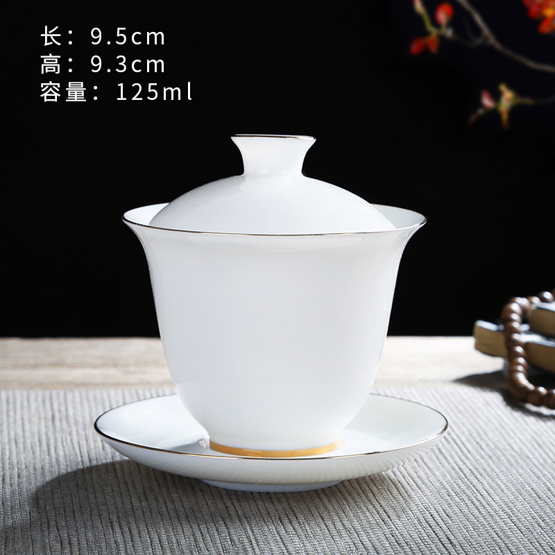 Yangzhi jade white porcelain tea cup wholesale review bowl ceramic kung fu three talents lid bowl coaster fair cup filter