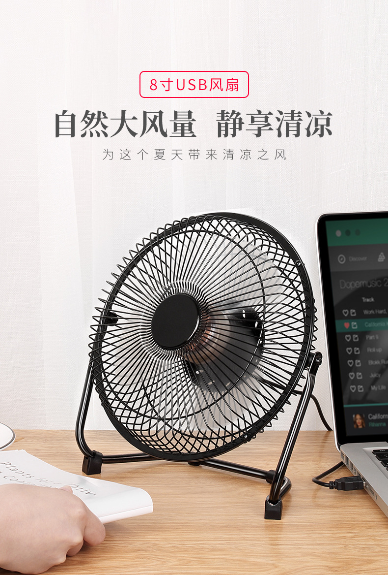 Metal Iron Art Small Fan Aluminum Leaf USB Fan 4-inch 6-inch 8-inch Mini Table Fan Desktop Office Small Electric Fan