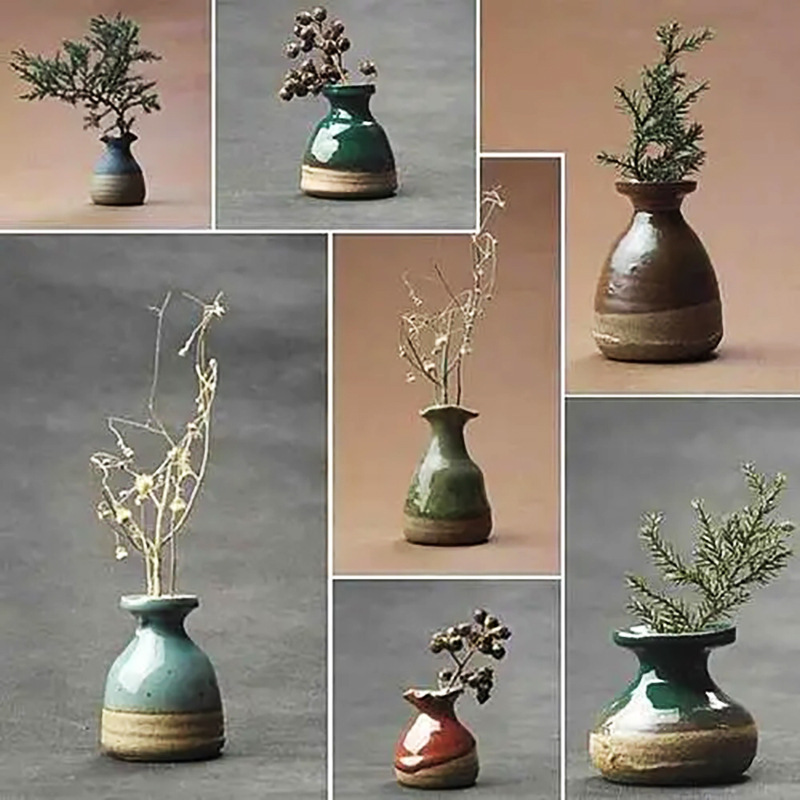 Creative handmade small vases, flower arrangements, mini ceramic ornaments, modern and minimalist wine cabinets, dry flower decorations, wholesale ornaments