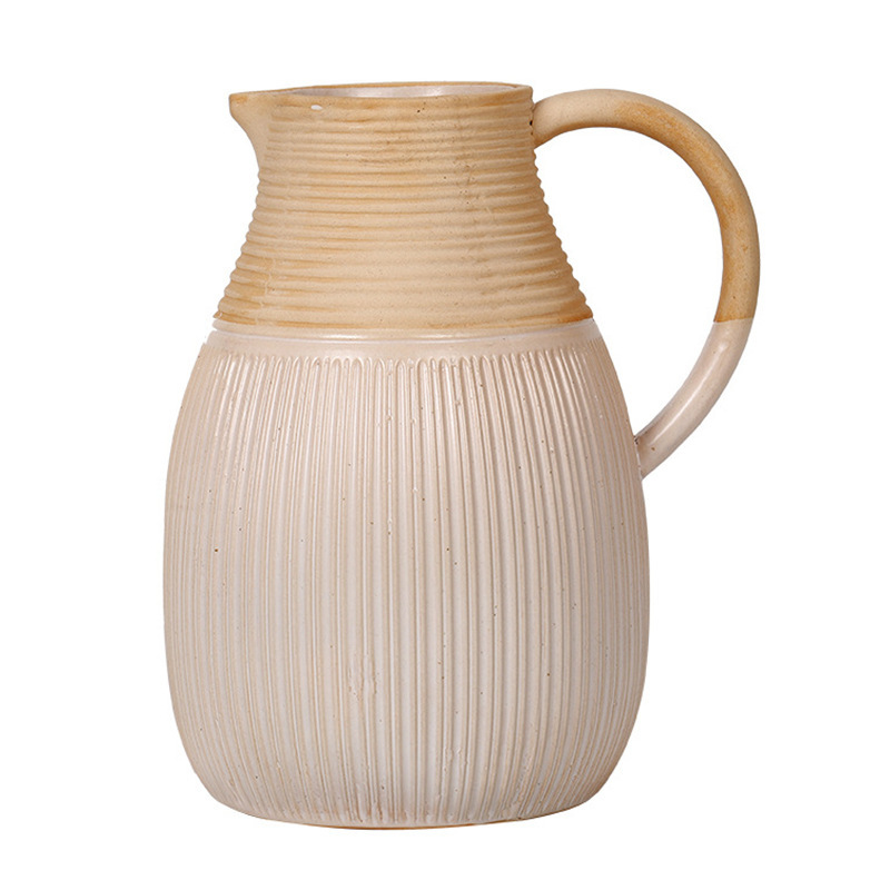 Nordic ceramic vase, striped water kettle with dried flower inserts, home decoration, hydroponic crafts, and ornaments