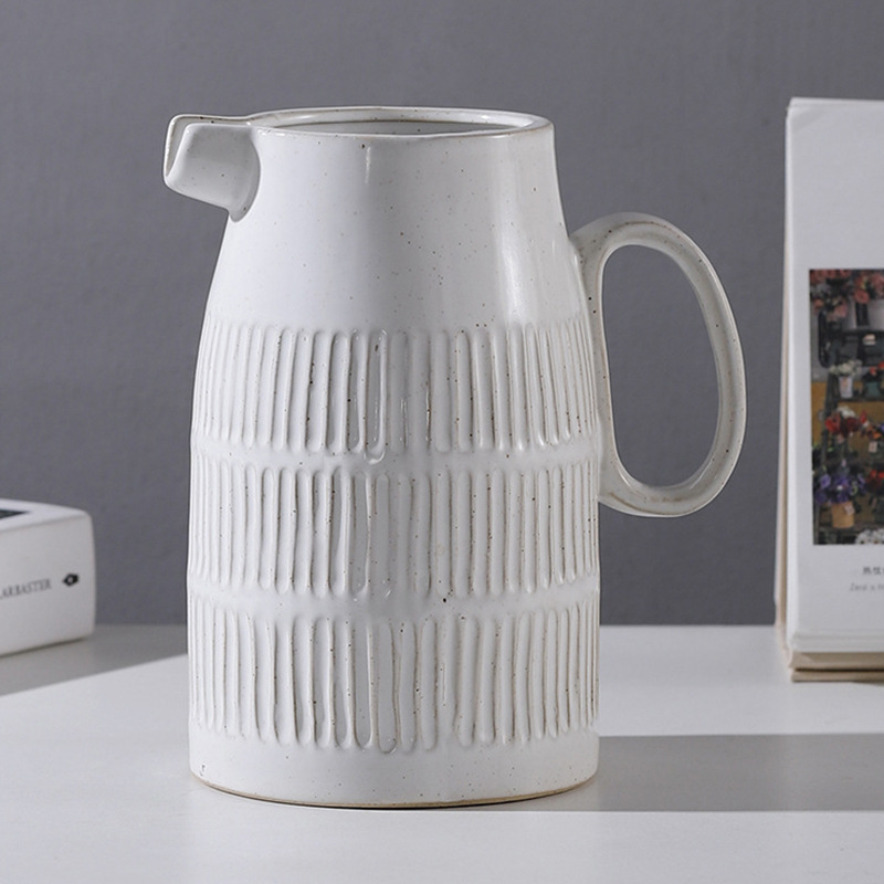 Nordic ceramic vase, striped water kettle with dried flower inserts, home decoration, hydroponic crafts, and ornaments