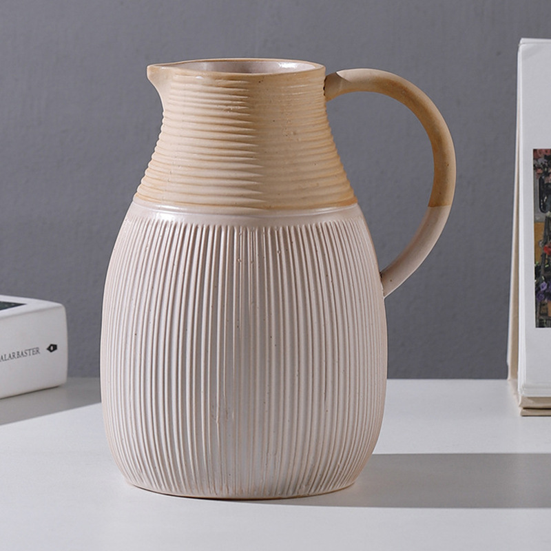 Nordic ceramic vase, striped water kettle with dried flower inserts, home decoration, hydroponic crafts, and ornaments