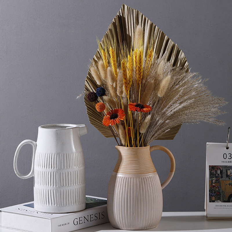 Nordic ceramic vase, striped water kettle with dried flower inserts, home decoration, hydroponic crafts, and ornaments