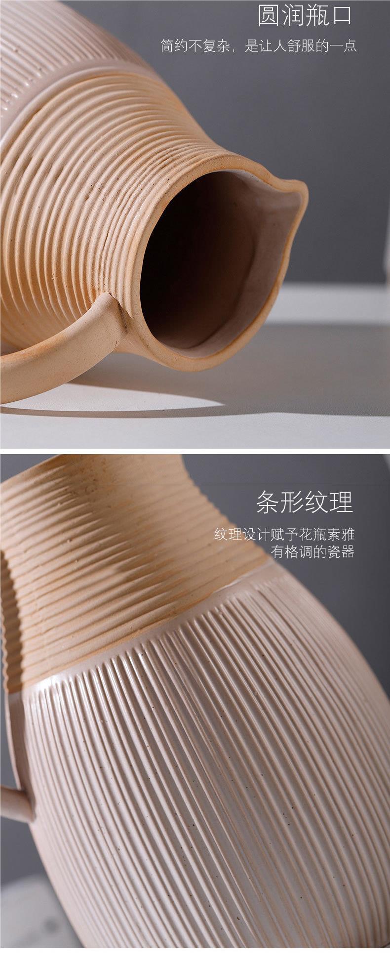 Nordic ceramic vase, striped water kettle with dried flower inserts, home decoration, hydroponic crafts, and ornaments