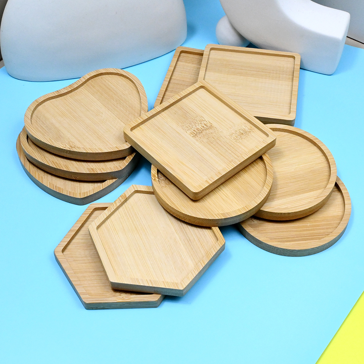 Round heart-shaped mosaic DIY bamboo mat dining mat square retro handmade material base embryo bamboo wood coaster tray