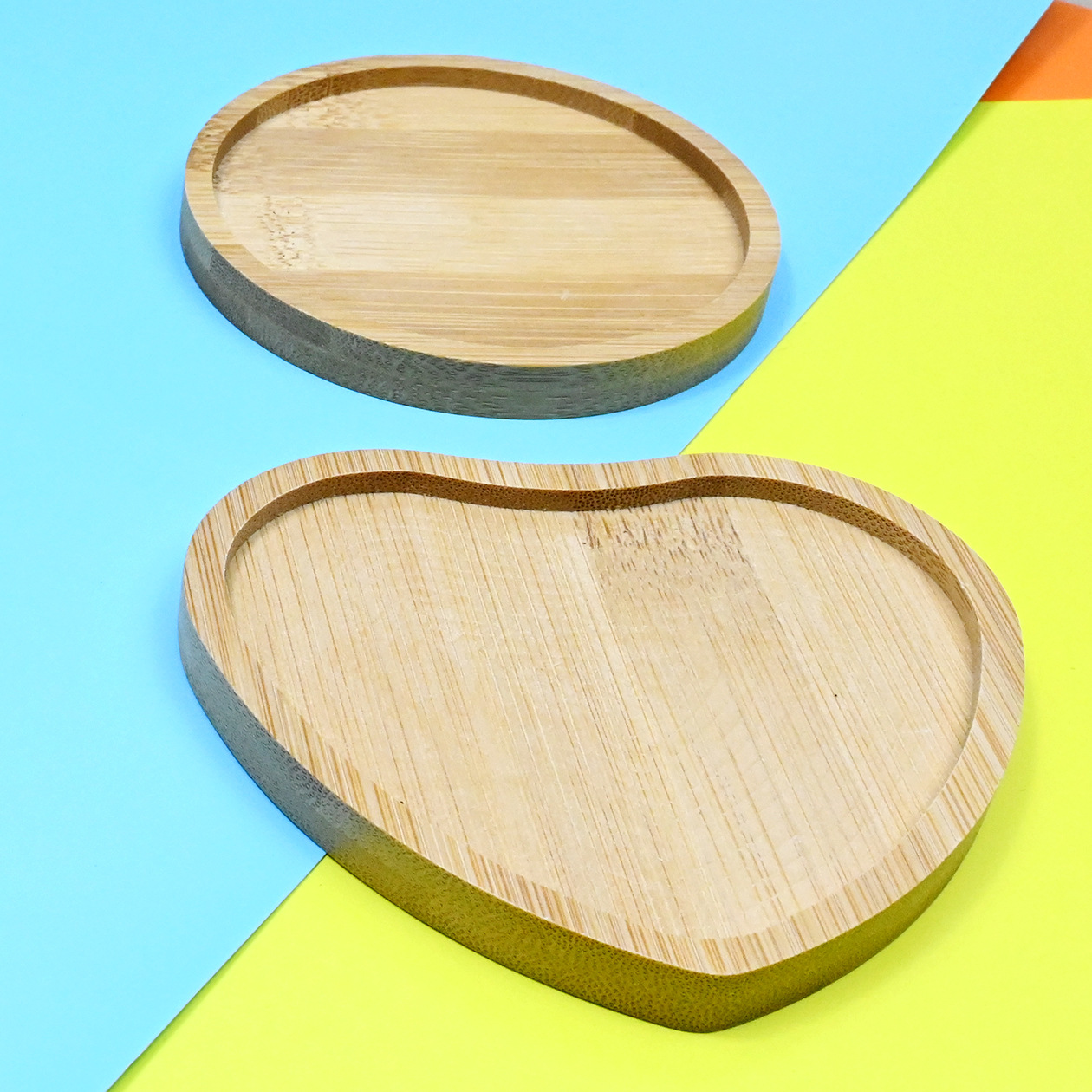 Round heart-shaped mosaic DIY bamboo mat dining mat square retro handmade material base embryo bamboo wood coaster tray