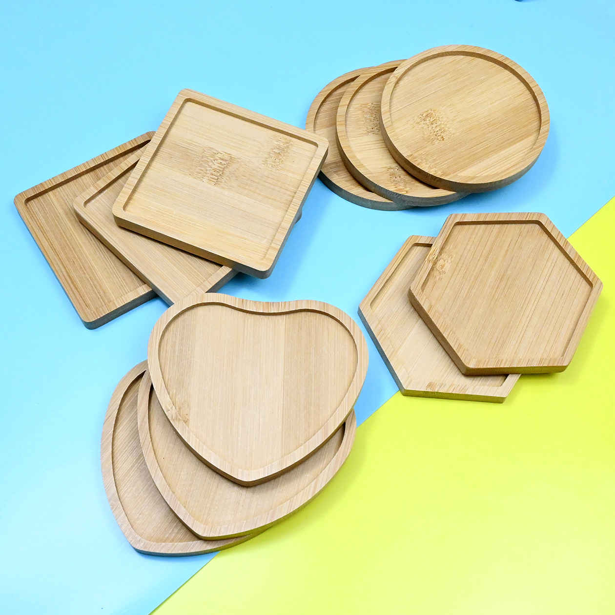 Round heart-shaped mosaic DIY bamboo mat dining mat square retro handmade material base embryo bamboo wood coaster tray