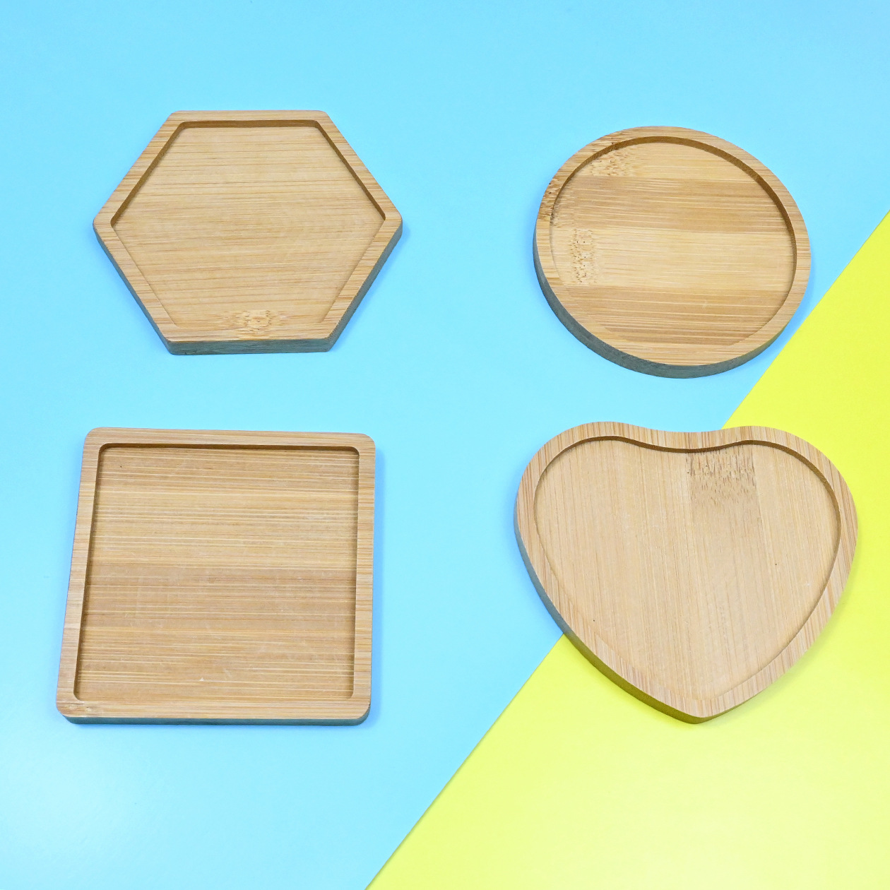 Round heart-shaped mosaic DIY bamboo mat dining mat square retro handmade material base embryo bamboo wood coaster tray