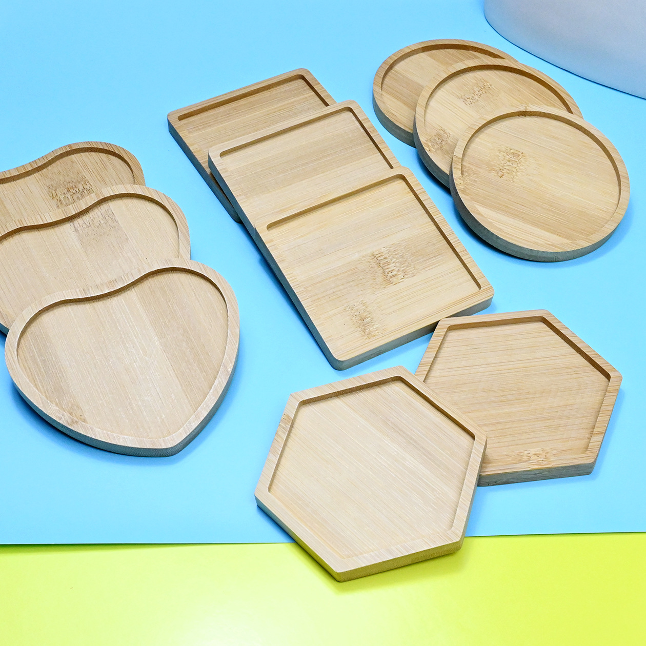 Round heart-shaped mosaic DIY bamboo mat dining mat square retro handmade material base embryo bamboo wood coaster tray