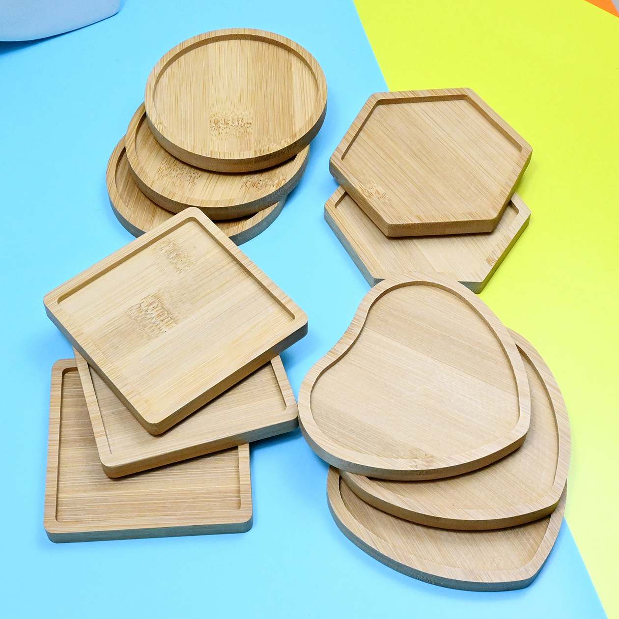 Round heart-shaped mosaic DIY bamboo mat dining mat square retro handmade material base embryo bamboo wood coaster tray