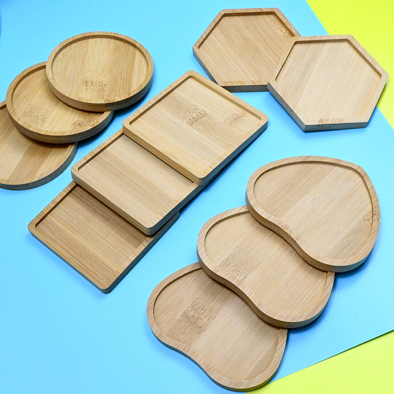 Round heart-shaped mosaic DIY bamboo mat dining mat square retro handmade material base embryo bamboo wood coaster tray