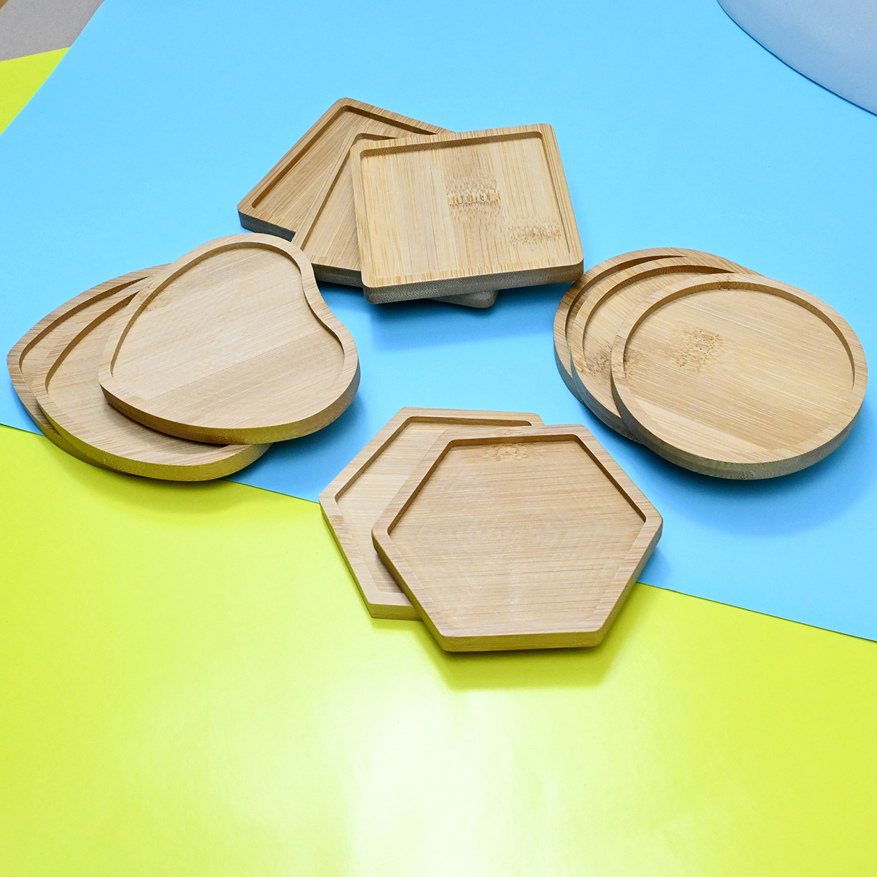 Round heart-shaped mosaic DIY bamboo mat dining mat square retro handmade material base embryo bamboo wood coaster tray