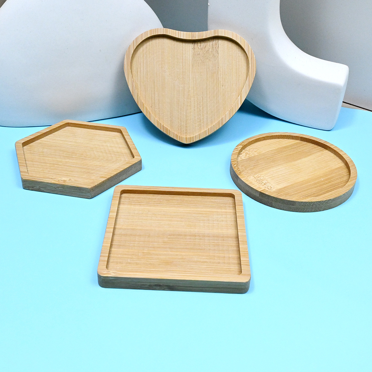 Round heart-shaped mosaic DIY bamboo mat dining mat square retro handmade material base embryo bamboo wood coaster tray