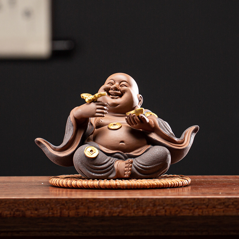 New Chinese style ceramics attract wealth, receive blessings, Maitreya Buddha home furnishings, car decorations, bookcases, tea tables, and decorations