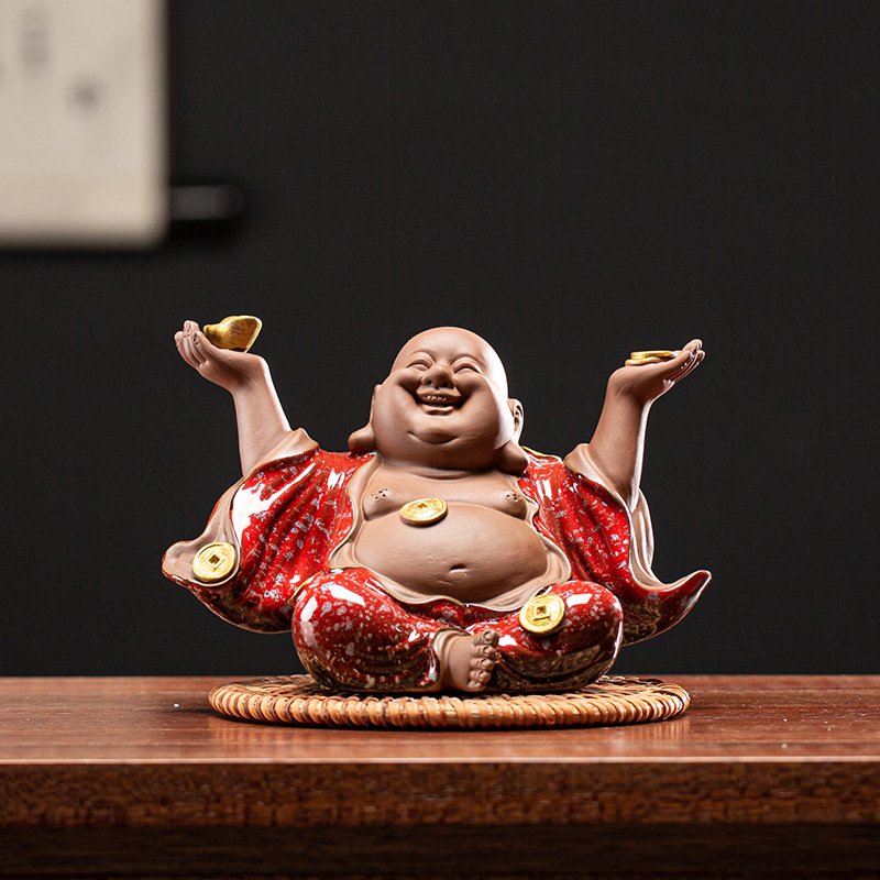 New Chinese style ceramics attract wealth, receive blessings, Maitreya Buddha home furnishings, car decorations, bookcases, tea tables, and decorations