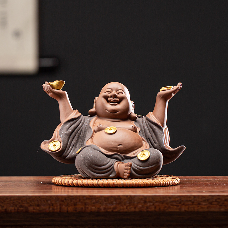 New Chinese style ceramics attract wealth, receive blessings, Maitreya Buddha home furnishings, car decorations, bookcases, tea tables, and decorations