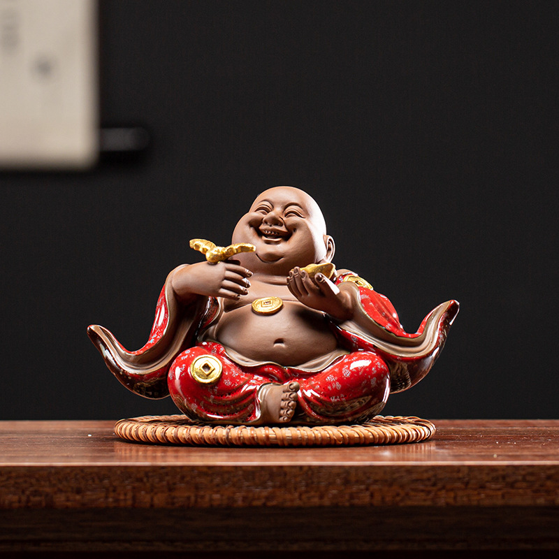 New Chinese style ceramics attract wealth, receive blessings, Maitreya Buddha home furnishings, car decorations, bookcases, tea tables, and decorations