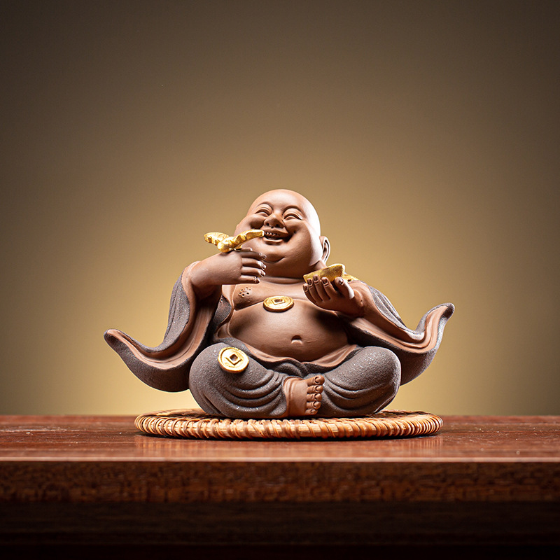 New Chinese style ceramics attract wealth, receive blessings, Maitreya Buddha home furnishings, car decorations, bookcases, tea tables, and decorations