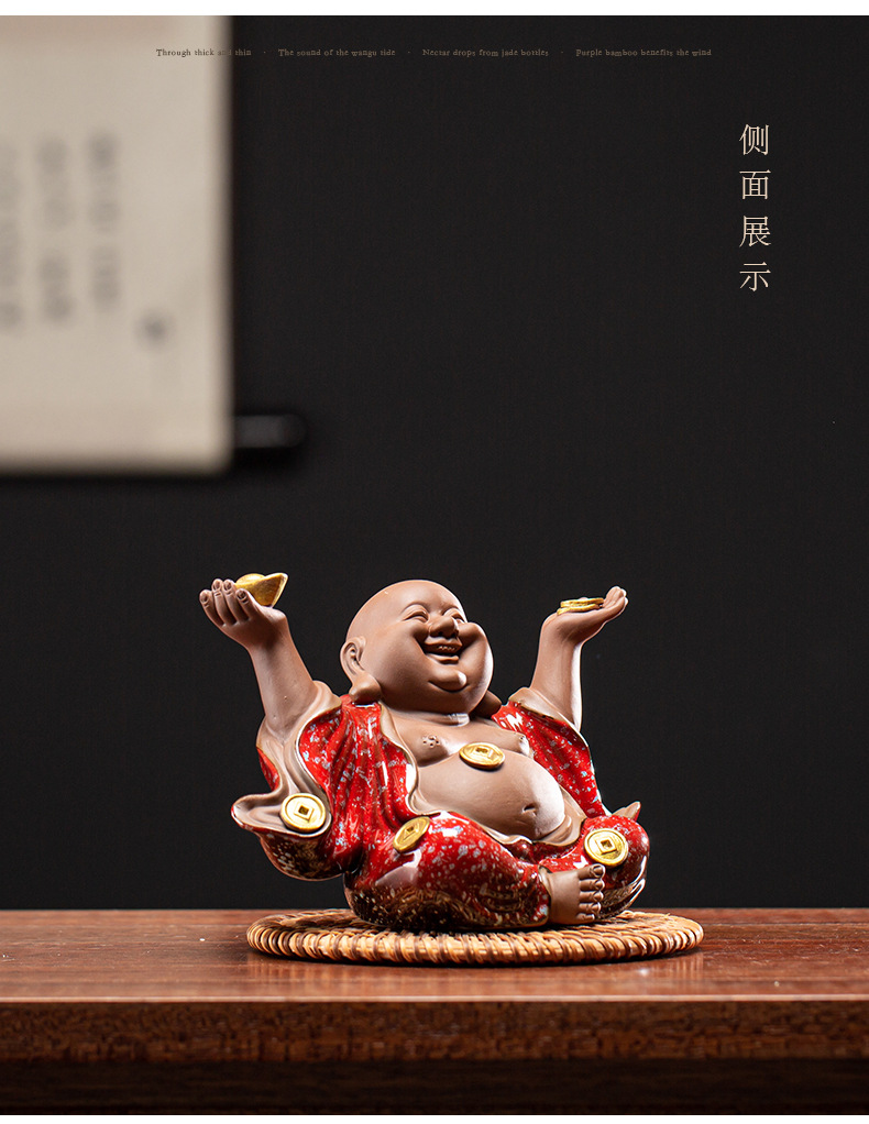 New Chinese style ceramics attract wealth, receive blessings, Maitreya Buddha home furnishings, car decorations, bookcases, tea tables, and decorations