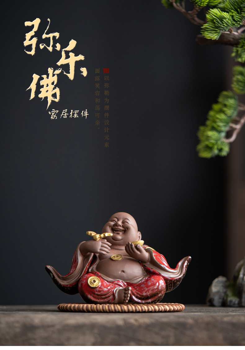 New Chinese style ceramics attract wealth, receive blessings, Maitreya Buddha home furnishings, car decorations, bookcases, tea tables, and decorations