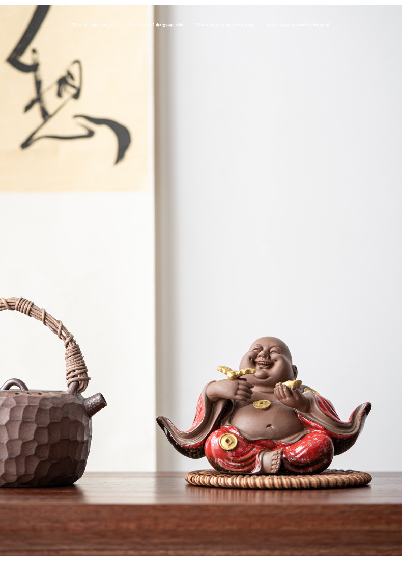 New Chinese style ceramics attract wealth, receive blessings, Maitreya Buddha home furnishings, car decorations, bookcases, tea tables, and decorations