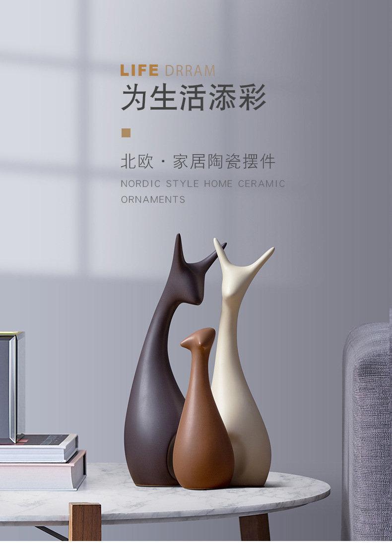 Jingdezhen Ceramic Decoration Home Decoration Ins Wind Living Room TV Cabinet Wine Cabinet Set Deer Decoration Crafts