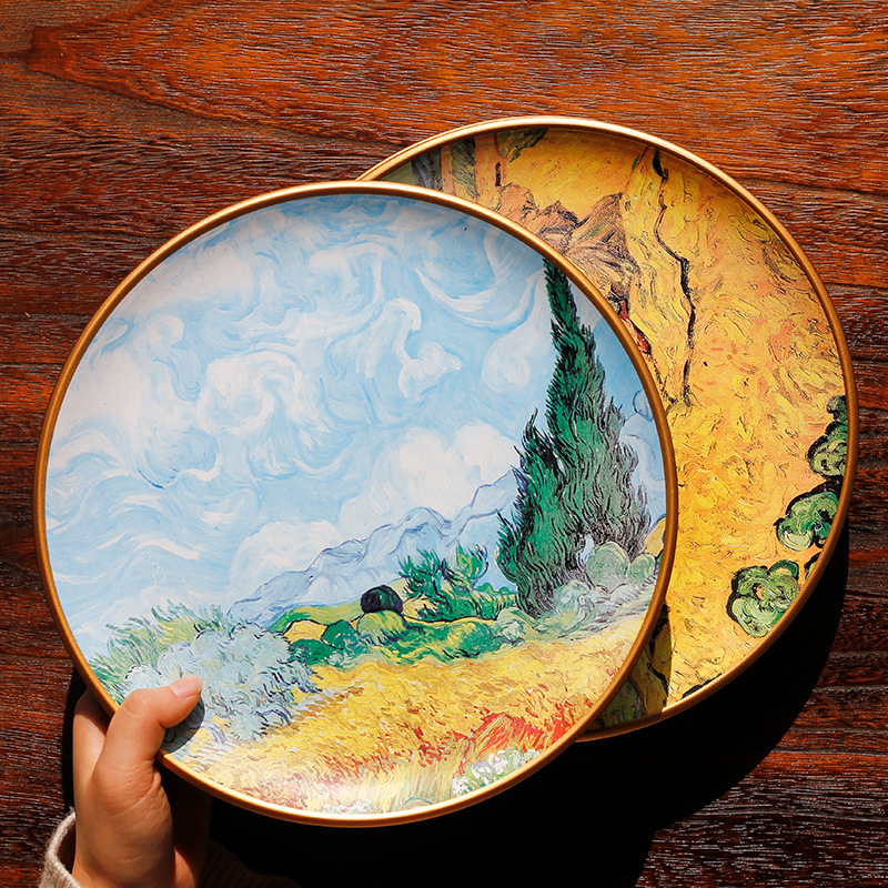 Artistic oil painting, ceramic decoration, plate ornaments, circular plate swing, appreciation plate, American hanging plate decoration plate, ceramic plate swing, Haolin