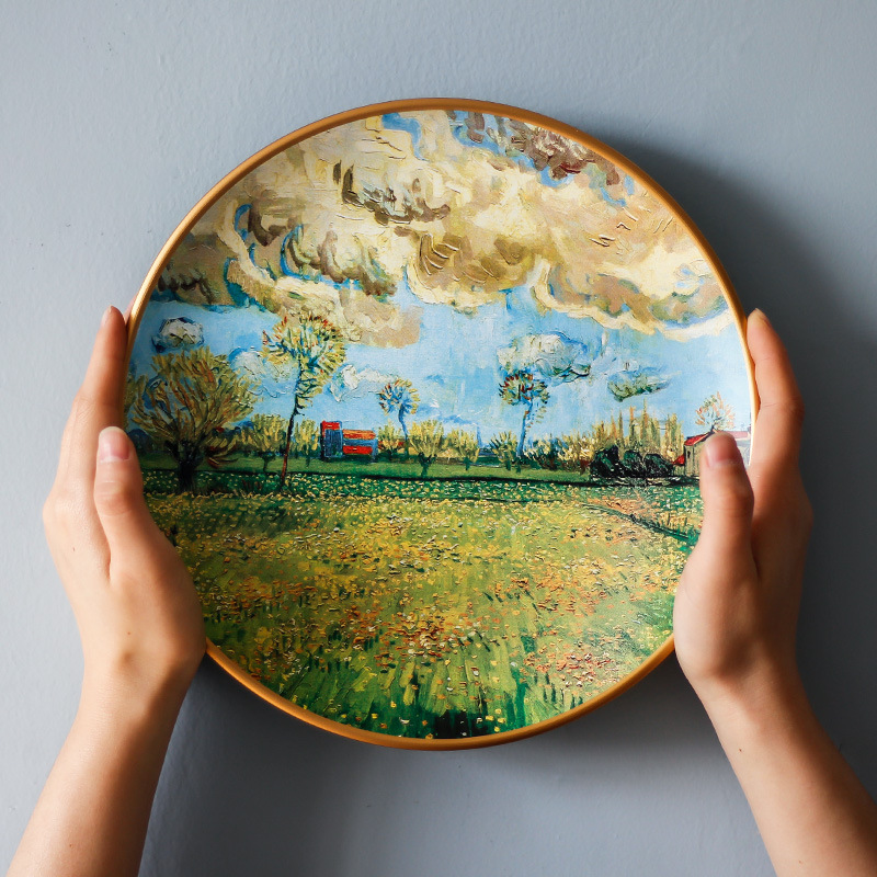 Artistic oil painting, ceramic decoration, plate ornaments, circular plate swing, appreciation plate, American hanging plate decoration plate, ceramic plate swing, Haolin