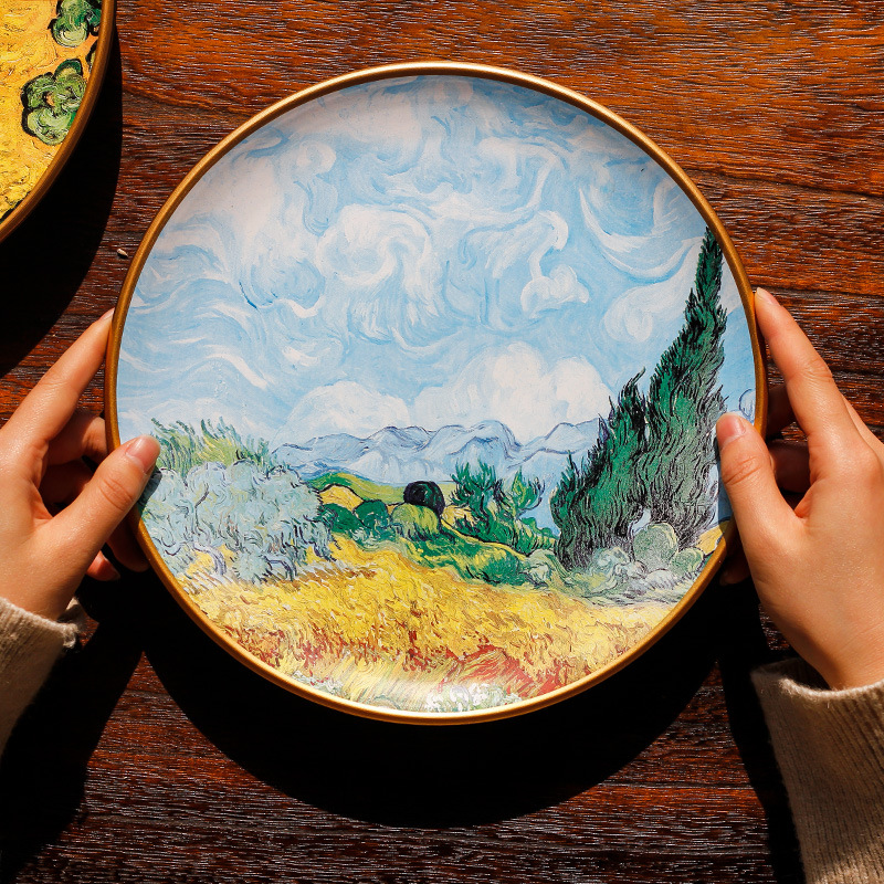 Artistic oil painting, ceramic decoration, plate ornaments, circular plate swing, appreciation plate, American hanging plate decoration plate, ceramic plate swing, Haolin