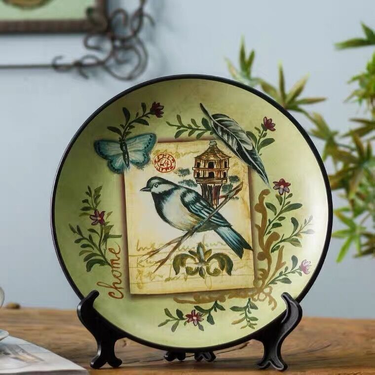 Artistic oil painting, ceramic decoration, plate ornaments, circular plate swing, appreciation plate, American hanging plate decoration plate, ceramic plate swing, Haolin