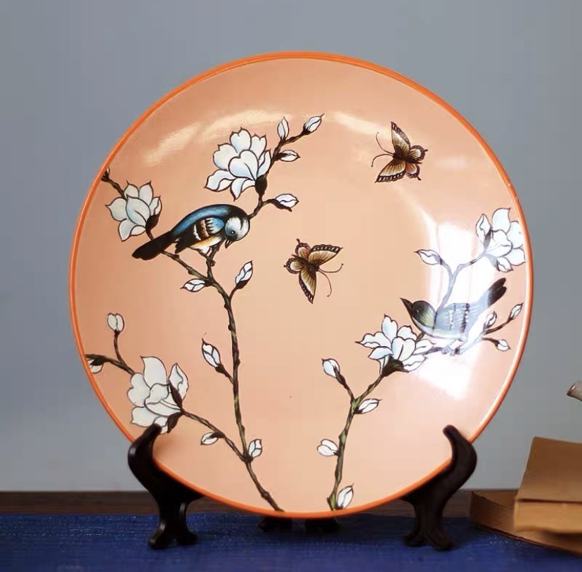 Artistic oil painting, ceramic decoration, plate ornaments, circular plate swing, appreciation plate, American hanging plate decoration plate, ceramic plate swing, Haolin