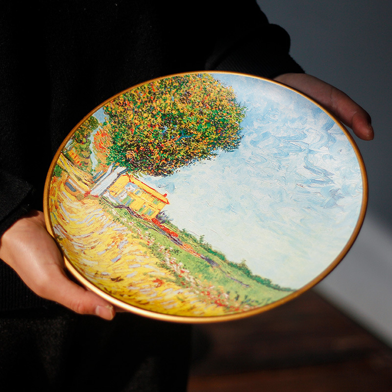 Artistic oil painting, ceramic decoration, plate ornaments, circular plate swing, appreciation plate, American hanging plate decoration plate, ceramic plate swing, Haolin