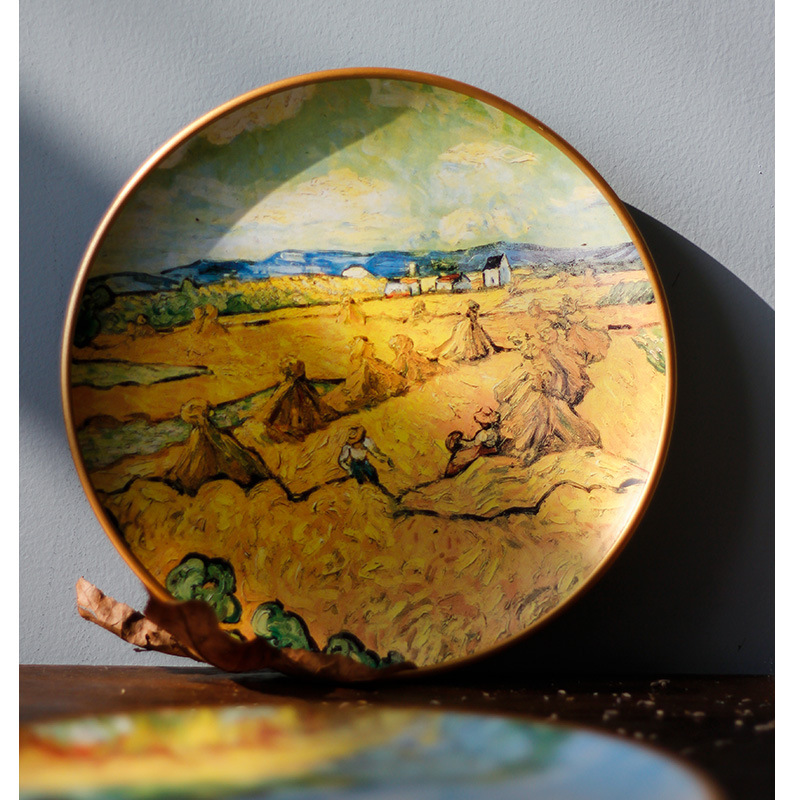 Artistic oil painting, ceramic decoration, plate ornaments, circular plate swing, appreciation plate, American hanging plate decoration plate, ceramic plate swing, Haolin