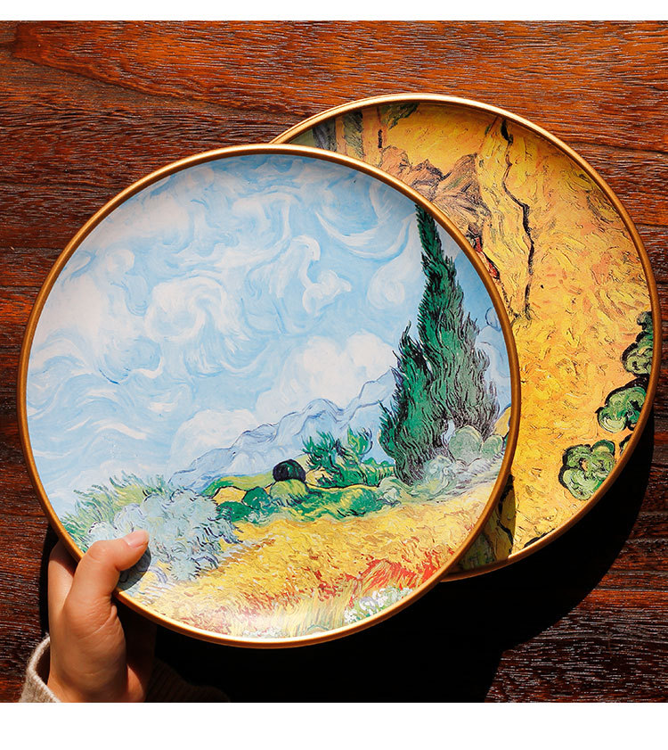 Artistic oil painting, ceramic decoration, plate ornaments, circular plate swing, appreciation plate, American hanging plate decoration plate, ceramic plate swing, Haolin