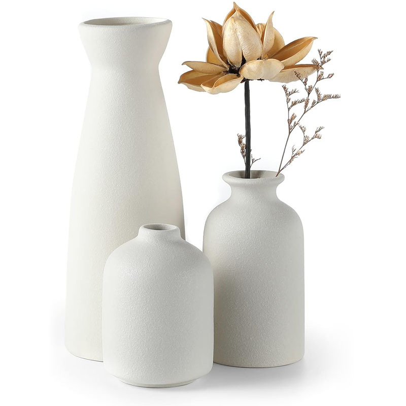 Ceramic vase set decorations, home living room flower arrangement, three piece set of white vase decoration decorations