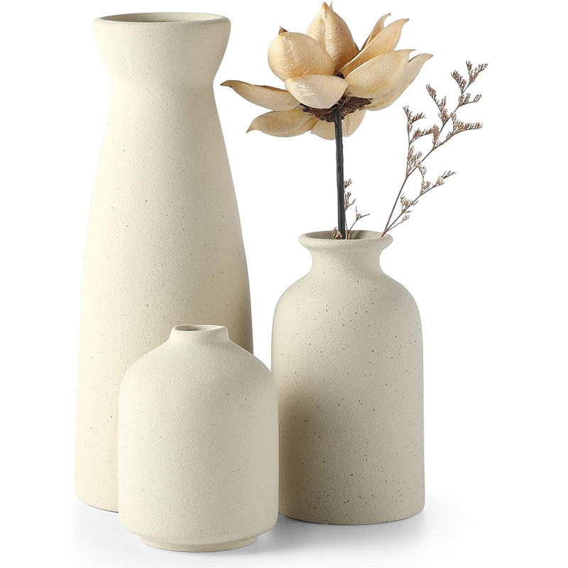 Ceramic vase set decorations, home living room flower arrangement, three piece set of white vase decoration decorations