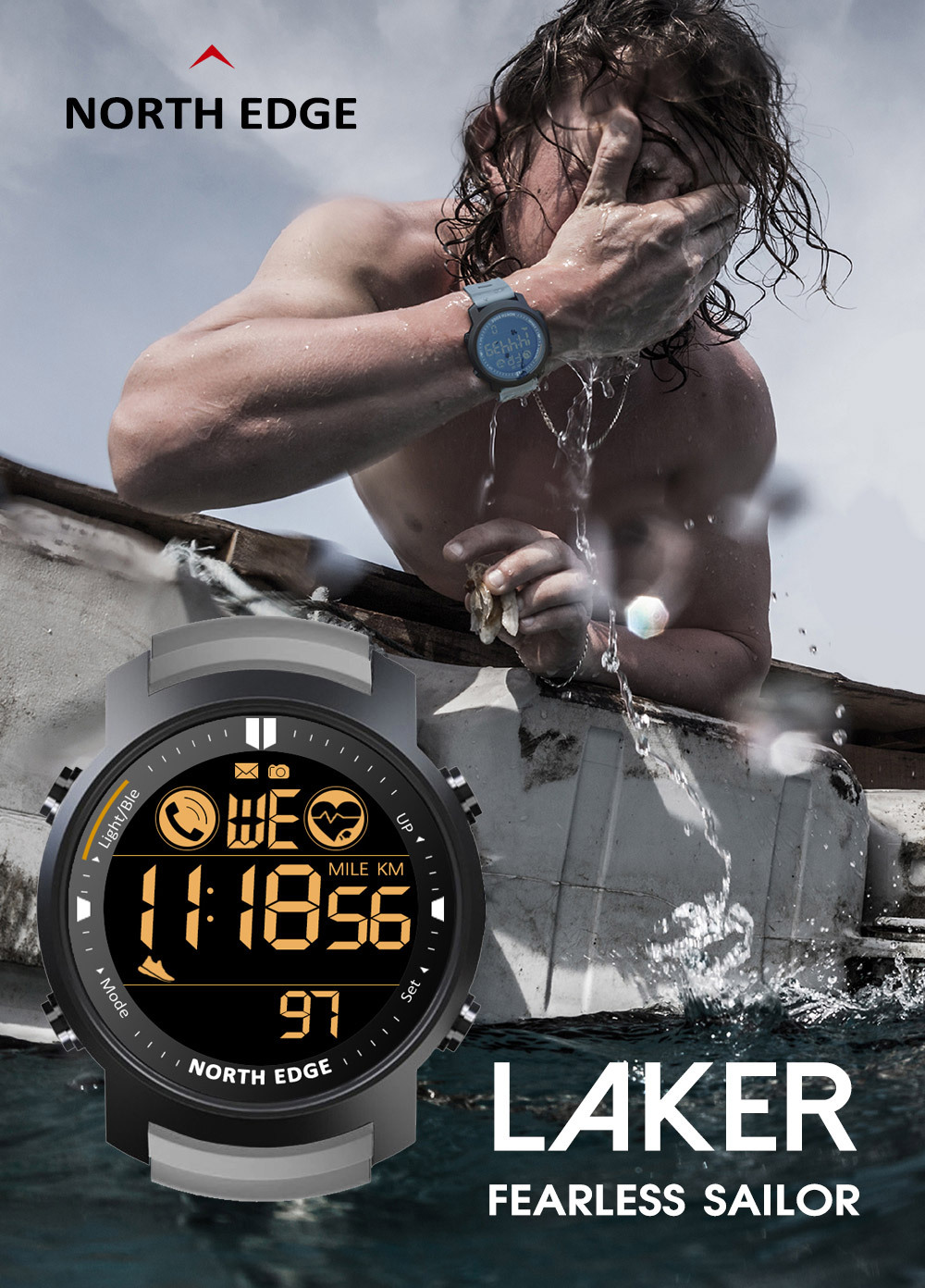 Amazon Smart Sports Metal Watch Heart Rate Waterproof Swimming Bluetooth Watch Calorie Consumption Tactical Watch