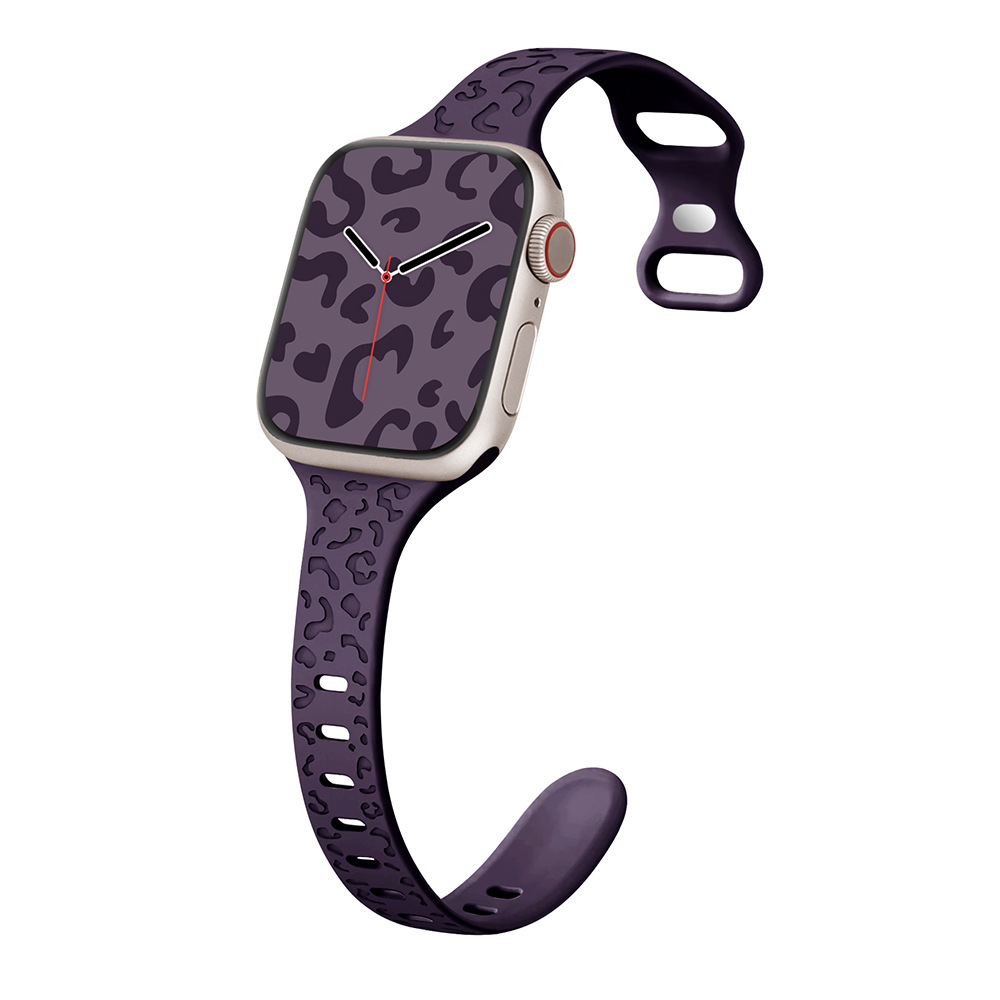 Suitable for Apple Watch with Applewatch 8th generation S9 universal small waist butterfly buckle concave leopard print silicone strap