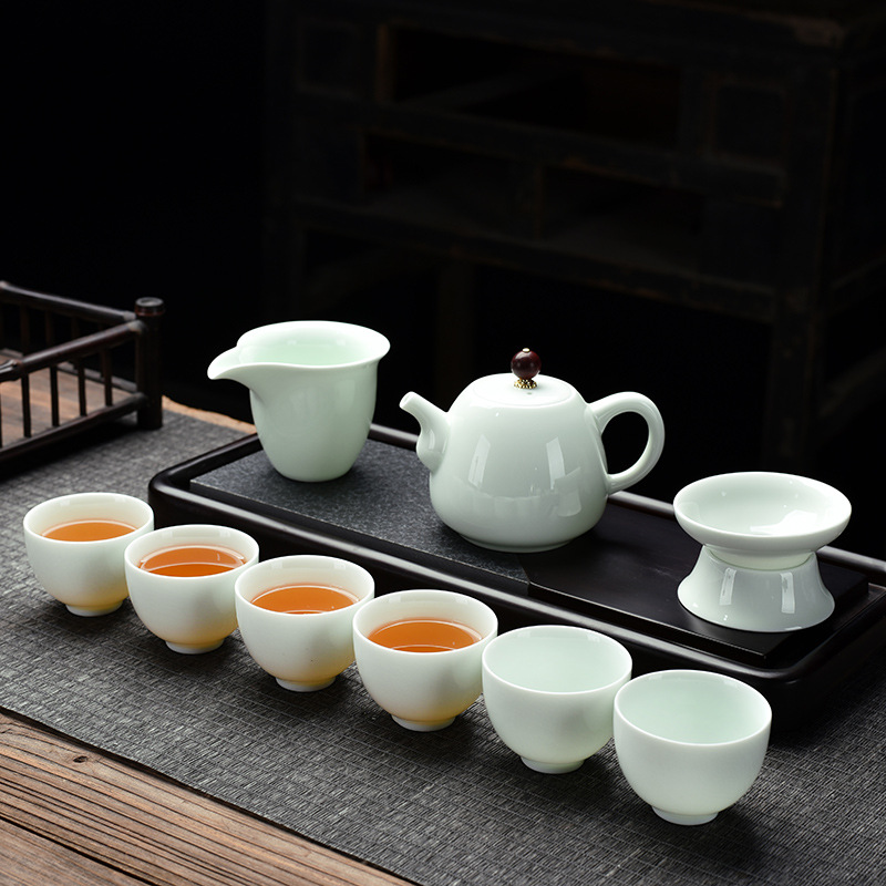 Opening Gift Kung Fu Tea Set Wholesale Logo Printing Home Sheep Fat Jade Ceramic Three Talent Bowl Teapot Set