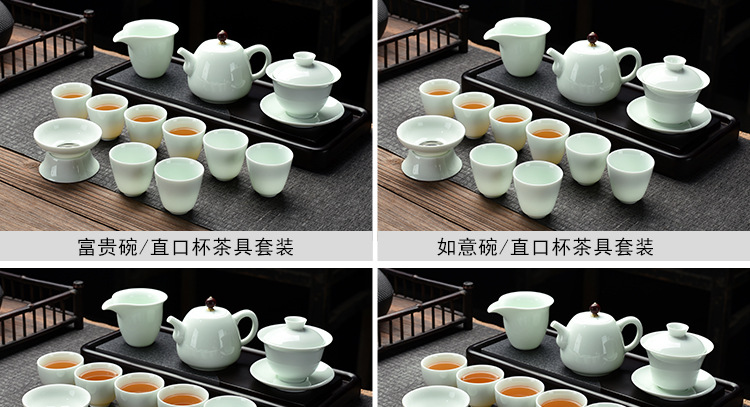 Opening Gift Kung Fu Tea Set Wholesale Logo Printing Home Sheep Fat Jade Ceramic Three Talent Bowl Teapot Set