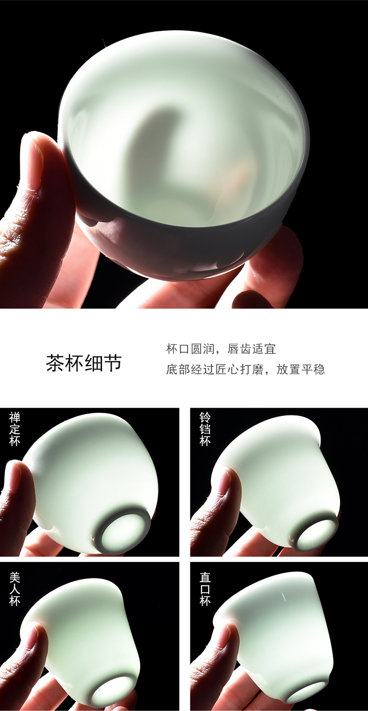 Opening Gift Kung Fu Tea Set Wholesale Logo Printing Home Sheep Fat Jade Ceramic Three Talent Bowl Teapot Set