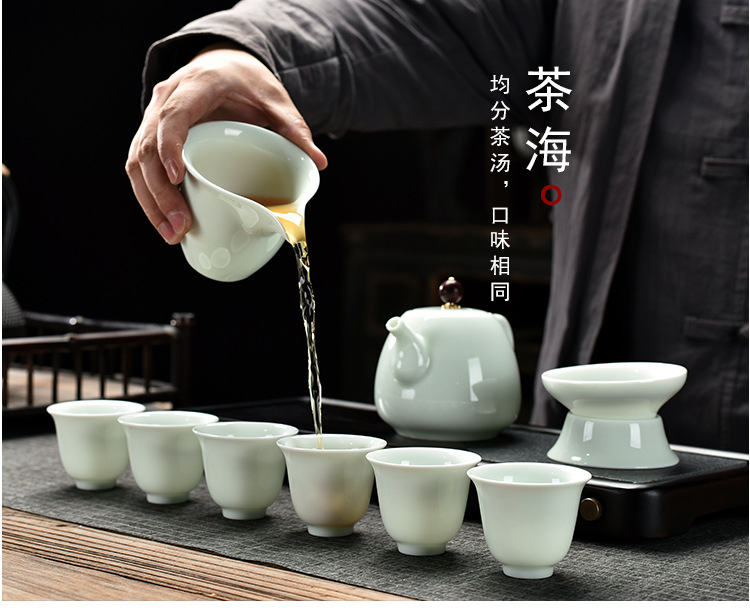 Opening Gift Kung Fu Tea Set Wholesale Logo Printing Home Sheep Fat Jade Ceramic Three Talent Bowl Teapot Set