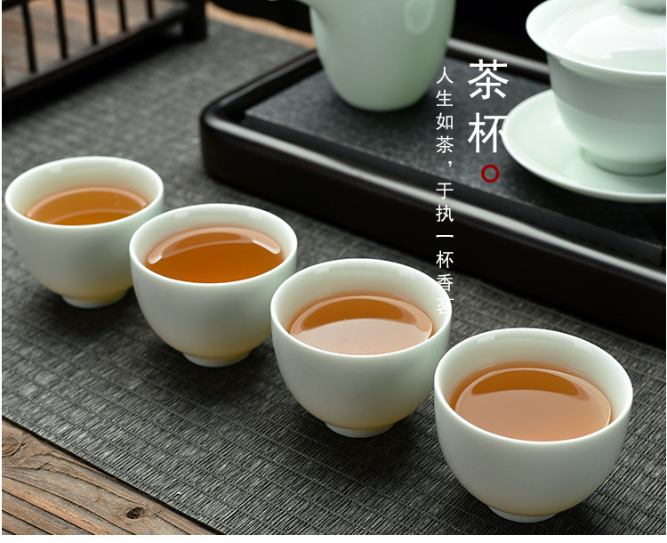 Opening Gift Kung Fu Tea Set Wholesale Logo Printing Home Sheep Fat Jade Ceramic Three Talent Bowl Teapot Set