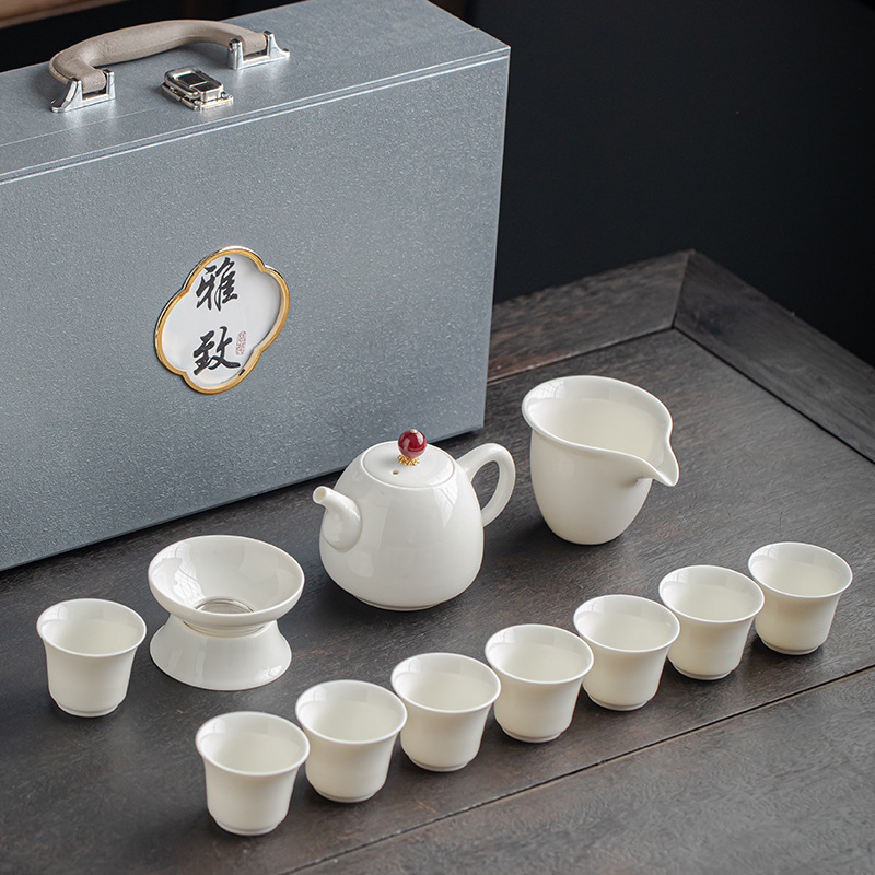 Dehua Yangzhi Jade White Porcelain Kung Fu Tea Set Wholesale with printable company logo Opening Gift Set Set Gift Box Set