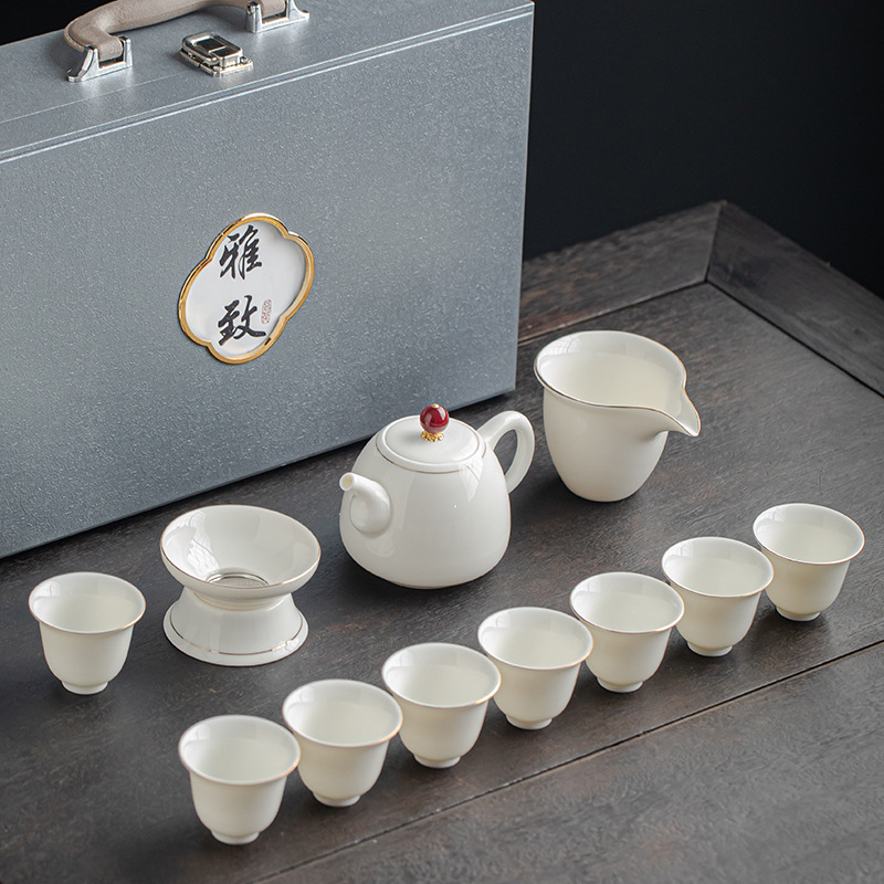 Dehua Yangzhi Jade White Porcelain Kung Fu Tea Set Wholesale with printable company logo Opening Gift Set Set Gift Box Set