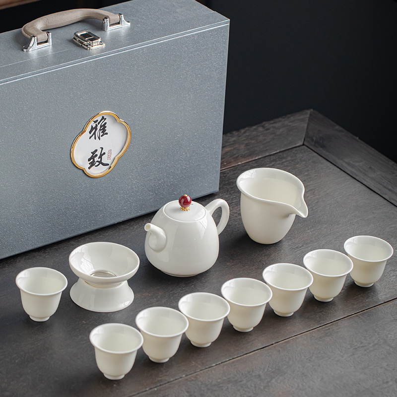 Dehua Yangzhi Jade White Porcelain Kung Fu Tea Set Wholesale with printable company logo Opening Gift Set Set Gift Box Set