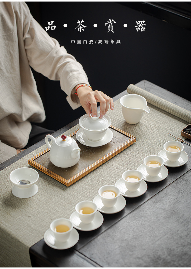 Dehua Yangzhi Jade White Porcelain Kung Fu Tea Set Wholesale with printable company logo Opening Gift Set Set Gift Box Set