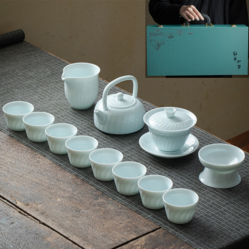 Gift Kung Fu Tea Set Wholesale Household Logo Cover Bowl Beam Pot Opening Dehua Ceramic Tea Set