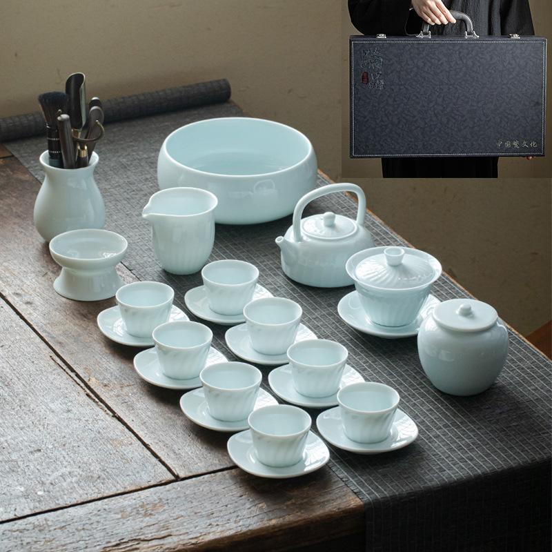 Gift Kung Fu Tea Set Wholesale Household Logo Cover Bowl Beam Pot Opening Dehua Ceramic Tea Set