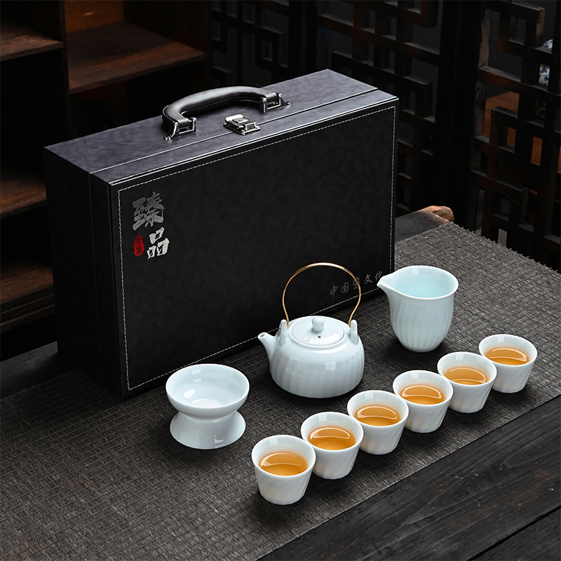 Gift Kung Fu Tea Set Wholesale Household Logo Cover Bowl Beam Pot Opening Dehua Ceramic Tea Set